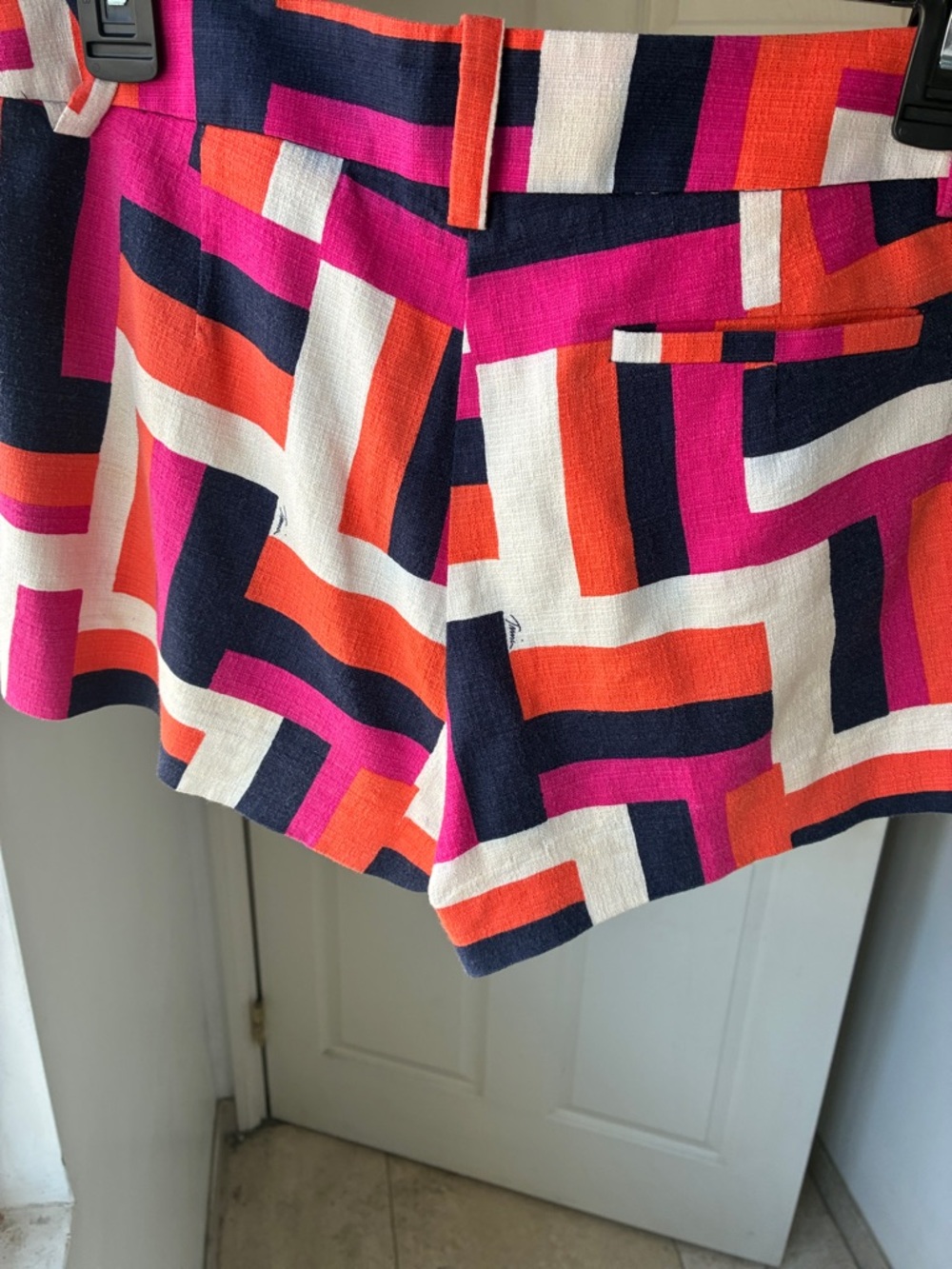 Trina Turk Geometric High-Waist Shorts in Pink, Orange & Navy - Picture 2 of 6